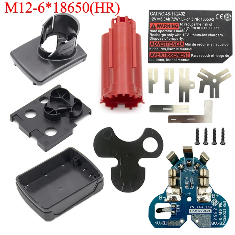 

6 X 18650 For M12 Li-ion Battery Plastic Case PCB Protection Circuit Board For Milwaukee 12V 9.0Ah 48-11-2411 Box Housing Shell