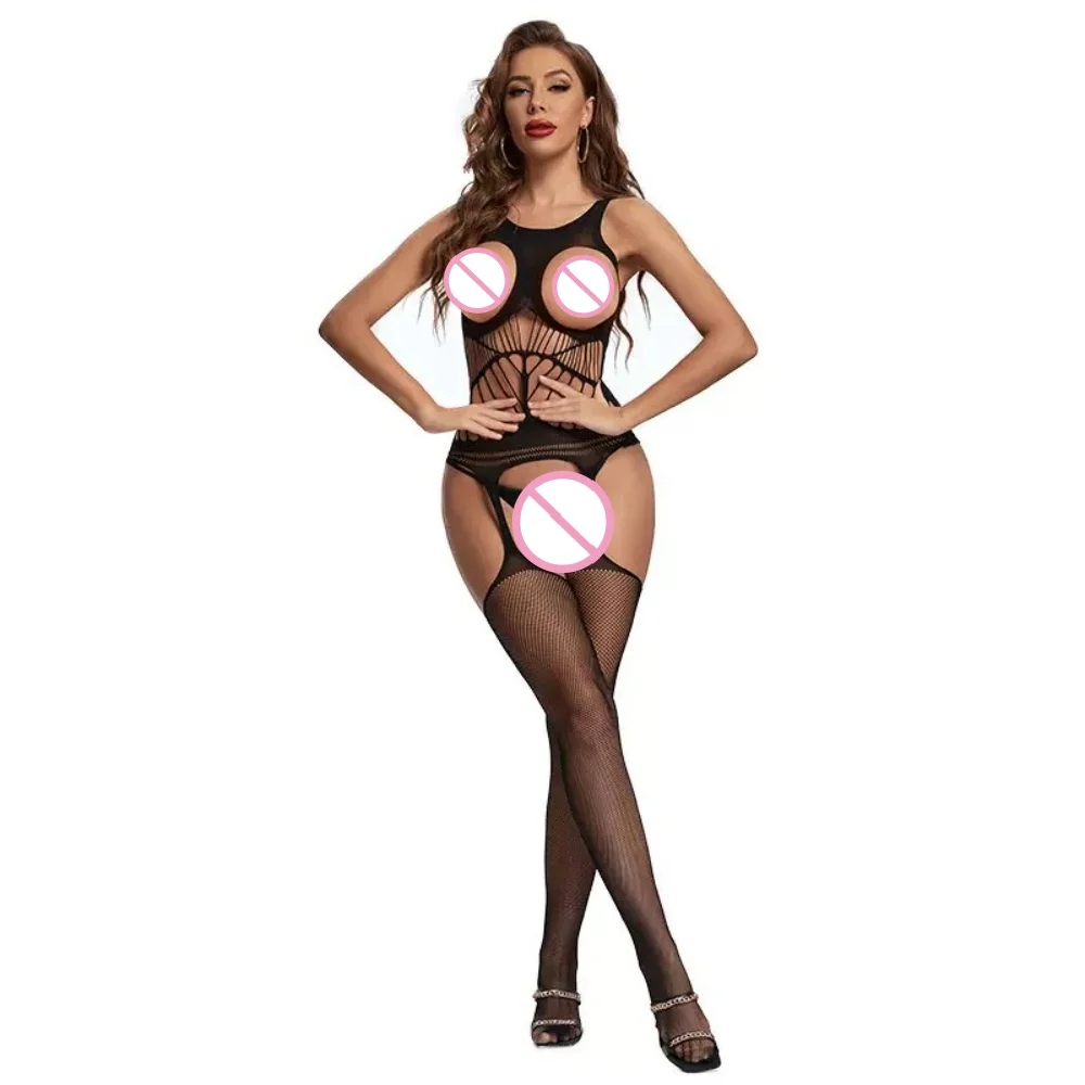 Plus Sexy Lace Lingerie Women's Transparent Catsuit Open Crotch Body Stockings For Sex Sling Halter Backless Teddies Bodysuits