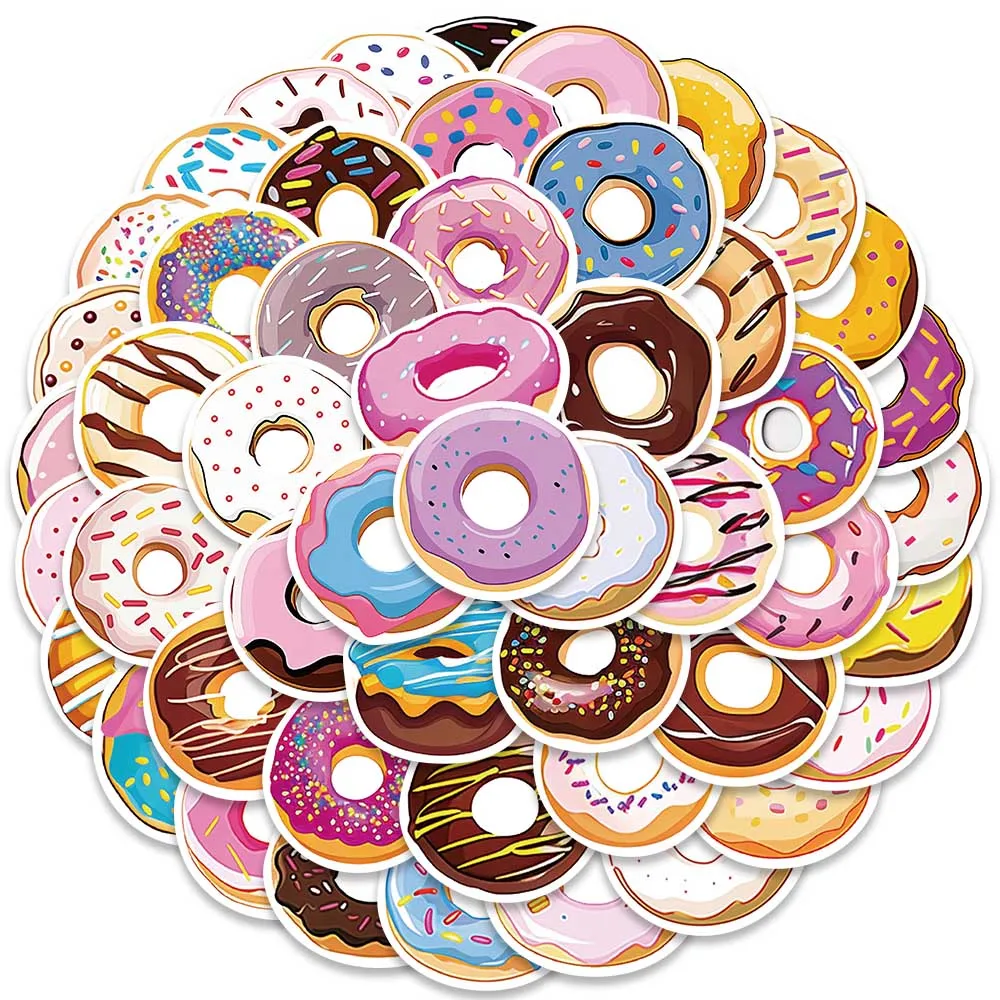 50pcs Cute Cartoon Donuts Stickers Pack For Laptop Phone Guitar Luggage DIY Waterproof Graffiti Bicycle Car Vinyl Decals