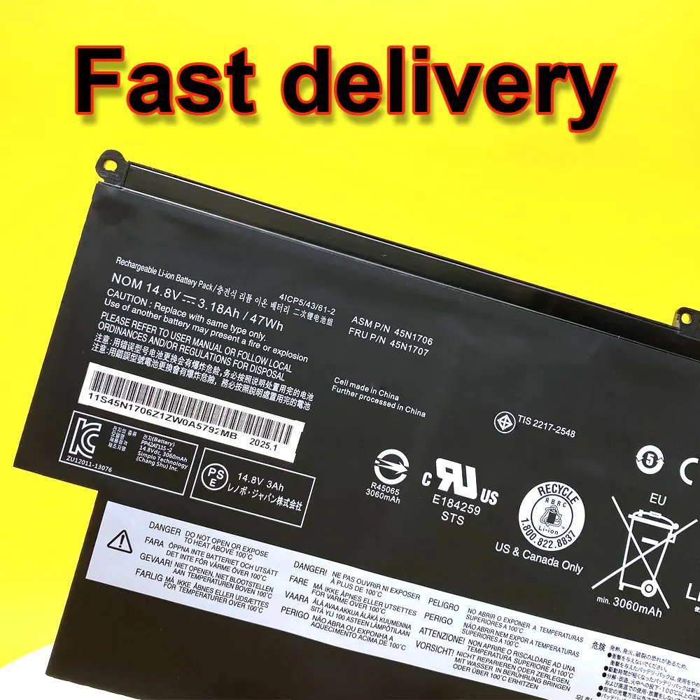 For Lenovo ThinkPad Yoga S1 120 S240 20CD/20C0 Yoga 12 20DL/20DK Pro 45N1705 45N1707 45N1704 45N1706 Laptop Battery 14.8V 47Wh