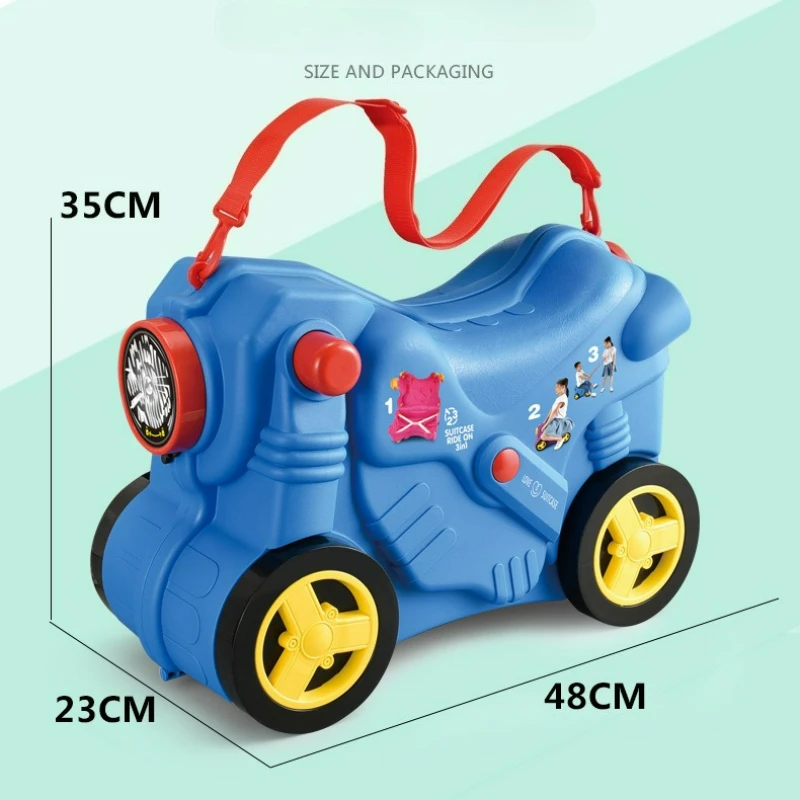 Fotografia 3: Mala de Viagem Infantil para Moto – Carrinho de Plástico Portátil Divertido com Rodas Unidirecionais
