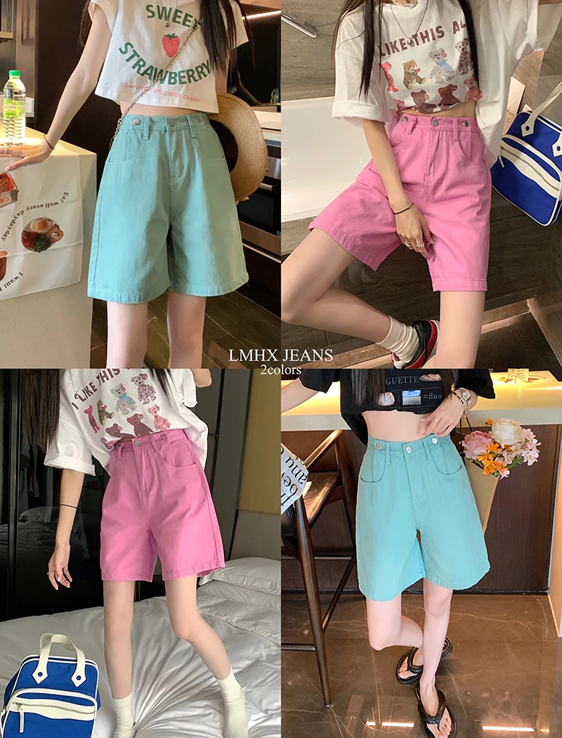 

S-XL 2Colors Knee Length Denim Shorts Women wide leg High Waist Biker Jeans Shorts Women Summer 2022 Streetwear (72970