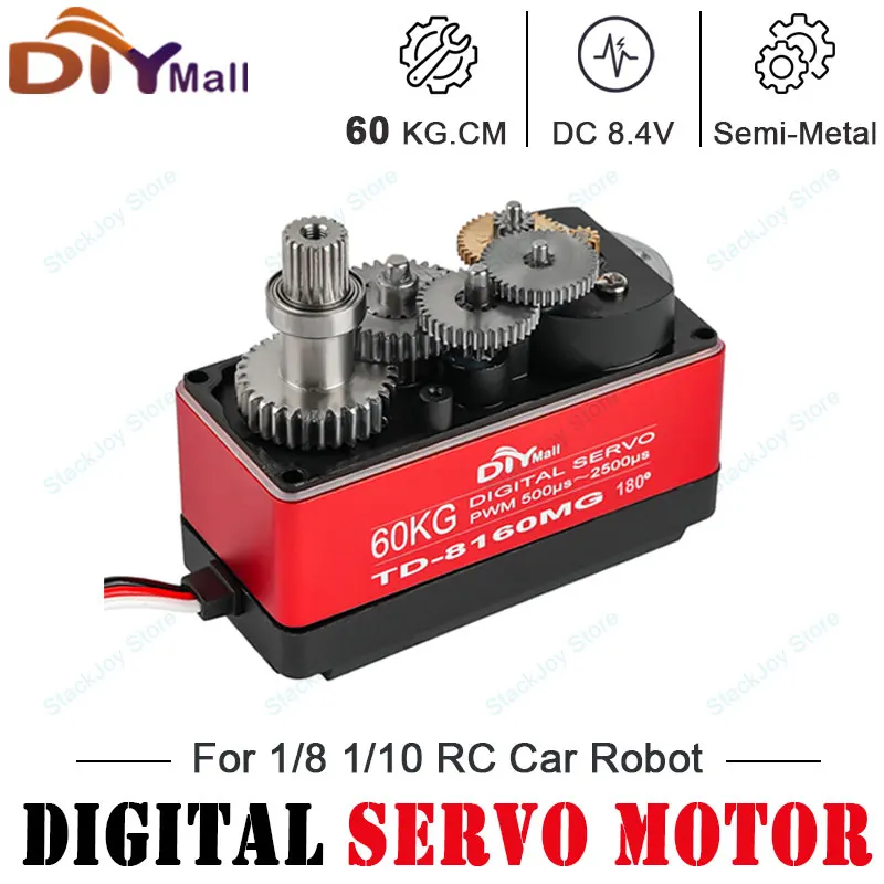 

TD-8160MG Digital Servo 60KG High Torque Half Metal Gear 90/180/270/360° Adjustable for 1:8 1:10 RC Drift Car Boat Robot