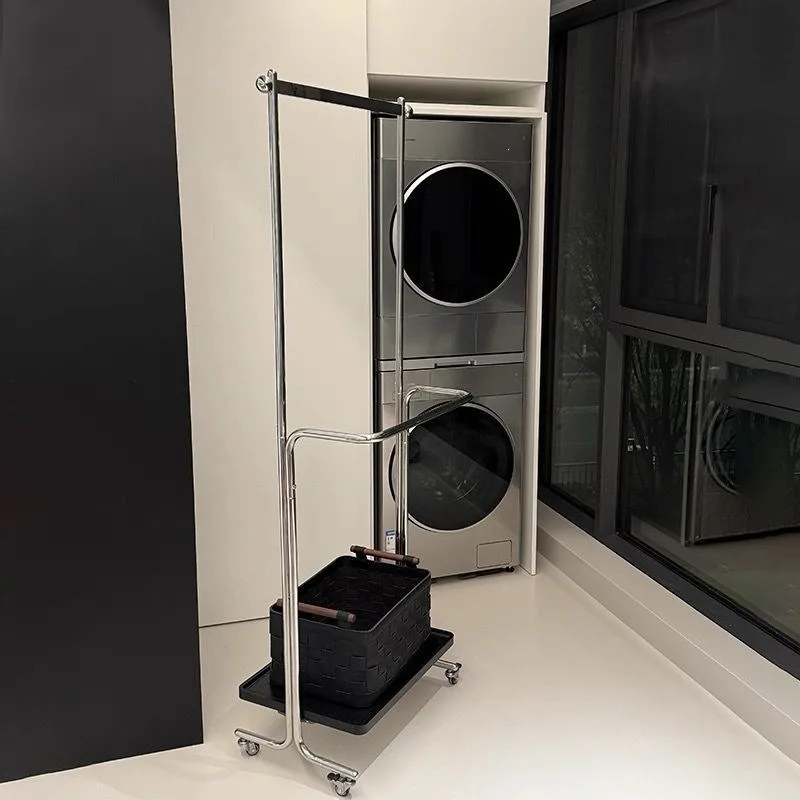 Stainless steel coat rack, light luxury bedroom floor-to-ceiling double-layer mobile medium and ancient style