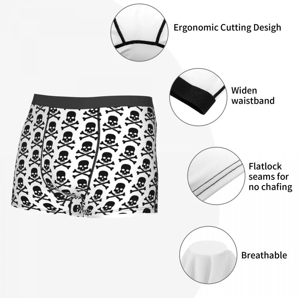 Black Skull And Crossbones Bones Skeleton Souls Underpants Cotton Panties Man Underwear Ventilate Shorts Boxer Briefs