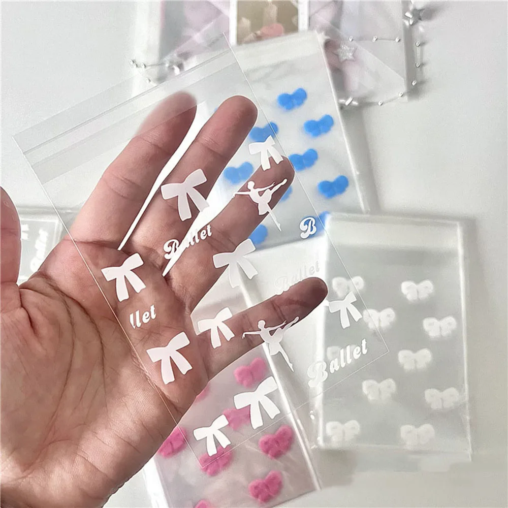 Ins Popular Self-adhesive Opp Bag Card Protector Cover Bows Print Toploader Photocard Card Cover Korean Gift Packaging Bag