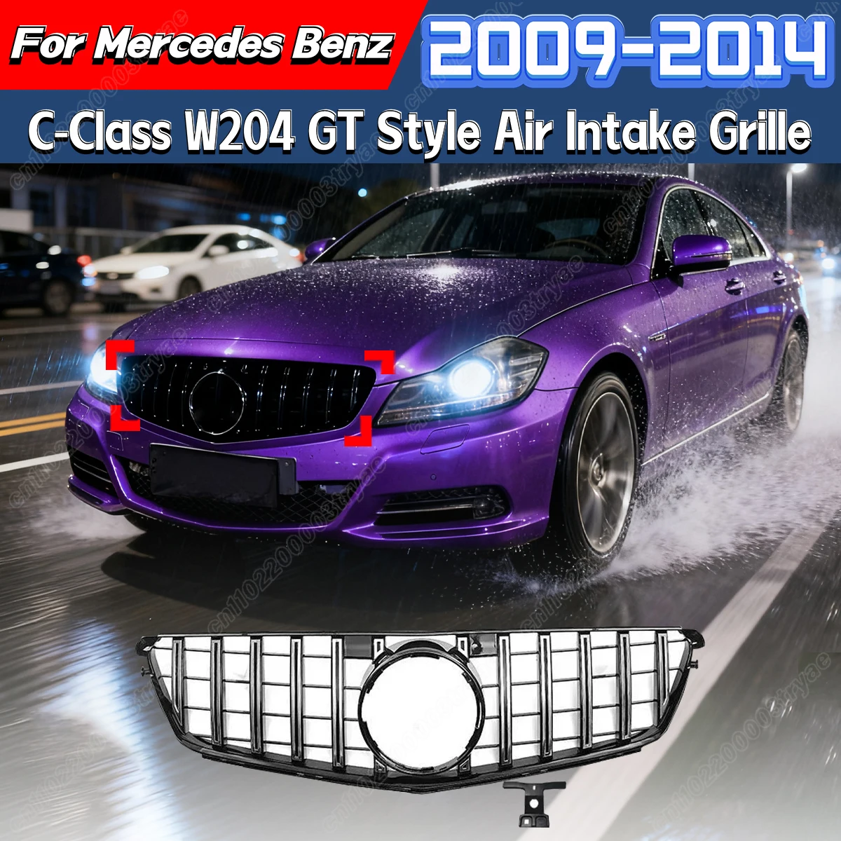 

For Mercedes Benz C-Class W204 2009 2010 2012 2013 2014 Car Front Bumper Radiators Air Grilles Racing Water Tank Cover Body Kit