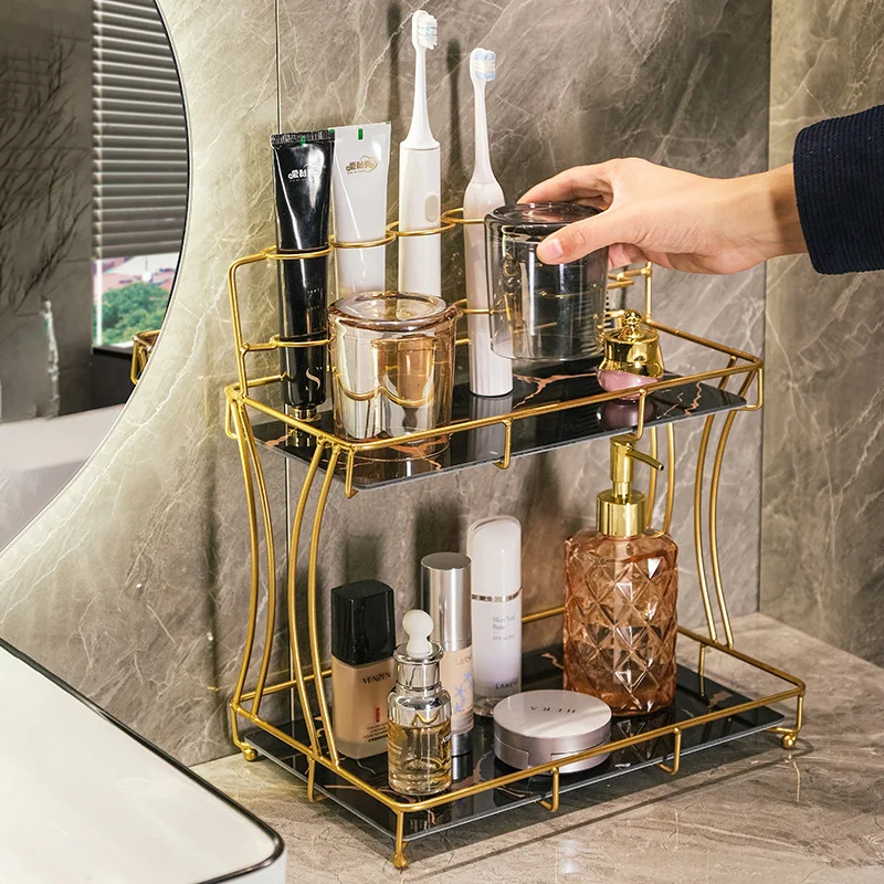 

Bathroom Storage Rack Light Luxury Style Toothbrush Holder Bathroom Face Wash Hand Wash Basin Storage Rack