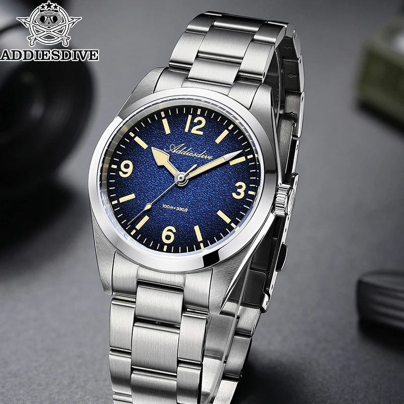 

ADDIESDIVE Vintage Men's Quartz Watch 36mm Ultra Thin Sapphire Crystal 100M Waterproof C3 Luminous Stainless Steel Wristwatch
