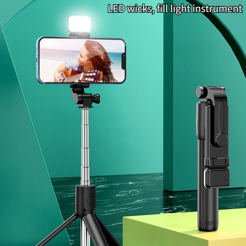 Perche à Selfie sans fil Bluetooth, Mini trépied, obturateur à distance extensible, lumière Led pour Smartphones, équilibre, prise de vue stable en direct