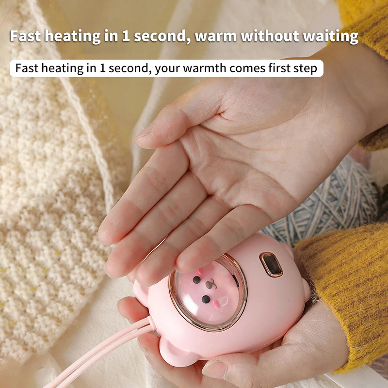 Rechargeable Hand Warmer Small Mini Bear Portable USB Cute Baby Warmer In 2400mAh Battery Fast Heating RGB Light Heating Pad