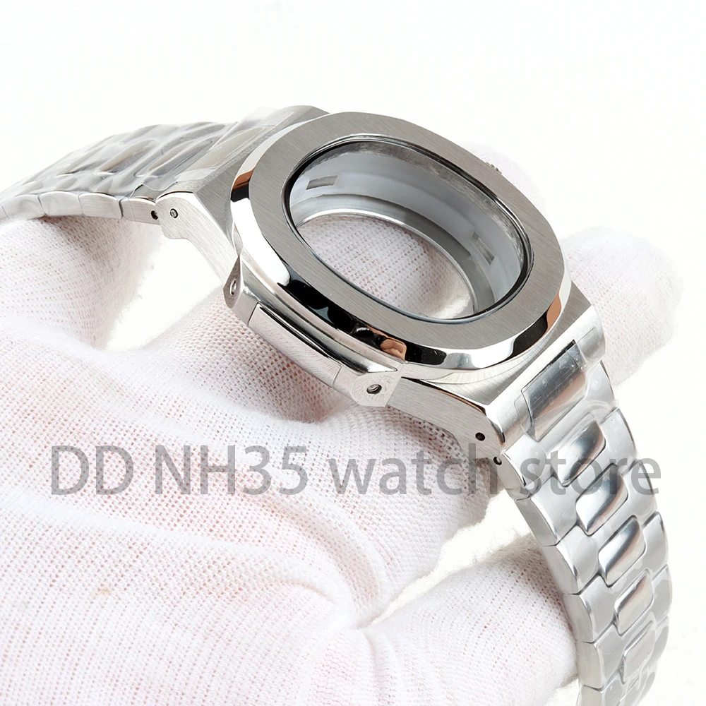 Silver 40mm NH35 Case Waterproof 25mm Solid 316L Stainless Steel Bracelet for Nautilus NH35 NH36 NH38 Movement 29.8mm Dial