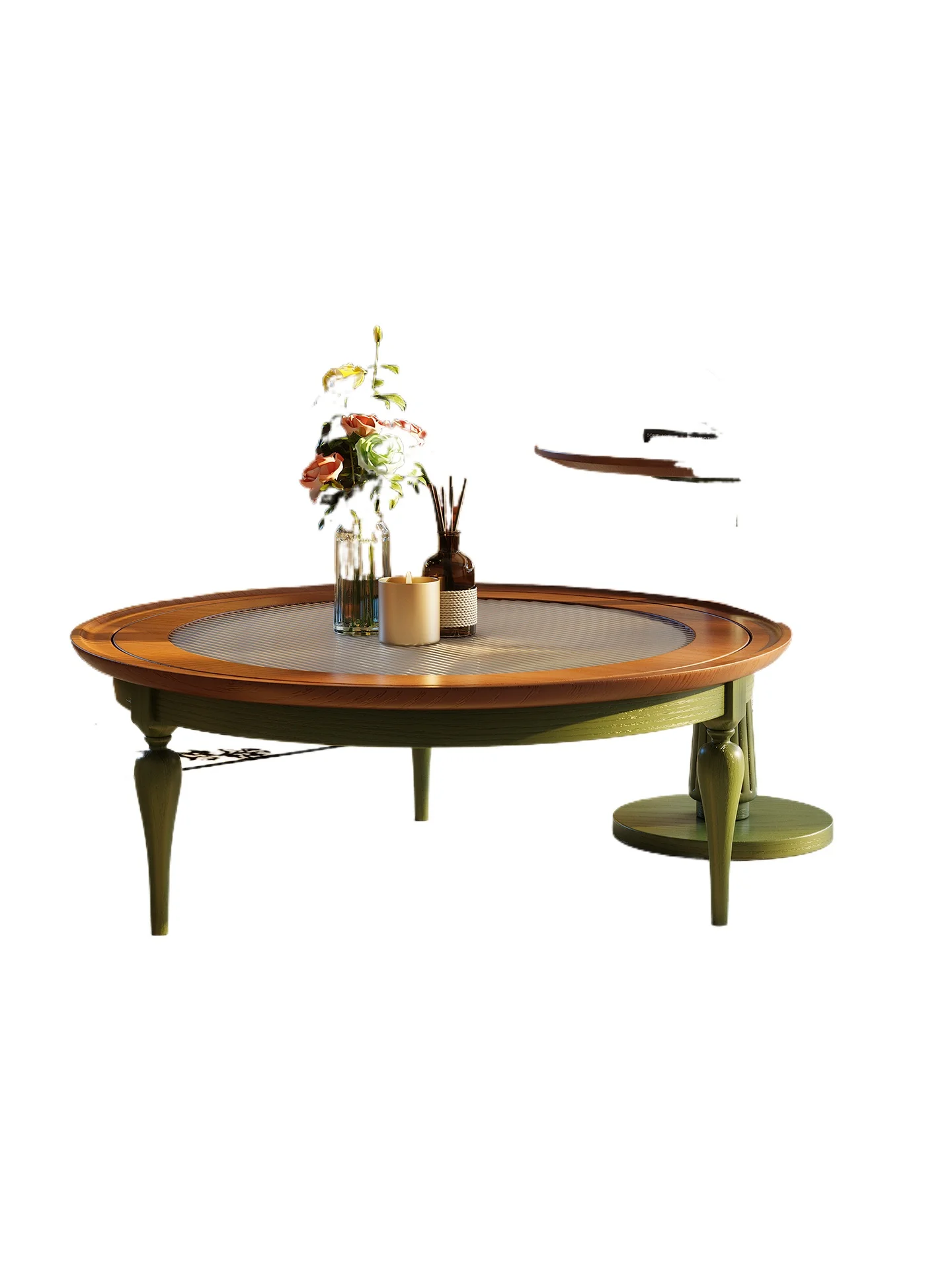 طاولة قهوة فرنسية قديمة لغرفة المعيشة، شقة صغيرة من الخشب الصلب، زجاج مستدير، متوسط الحجم، طاولة قهوة للحديقة، طاولة جانبية #1