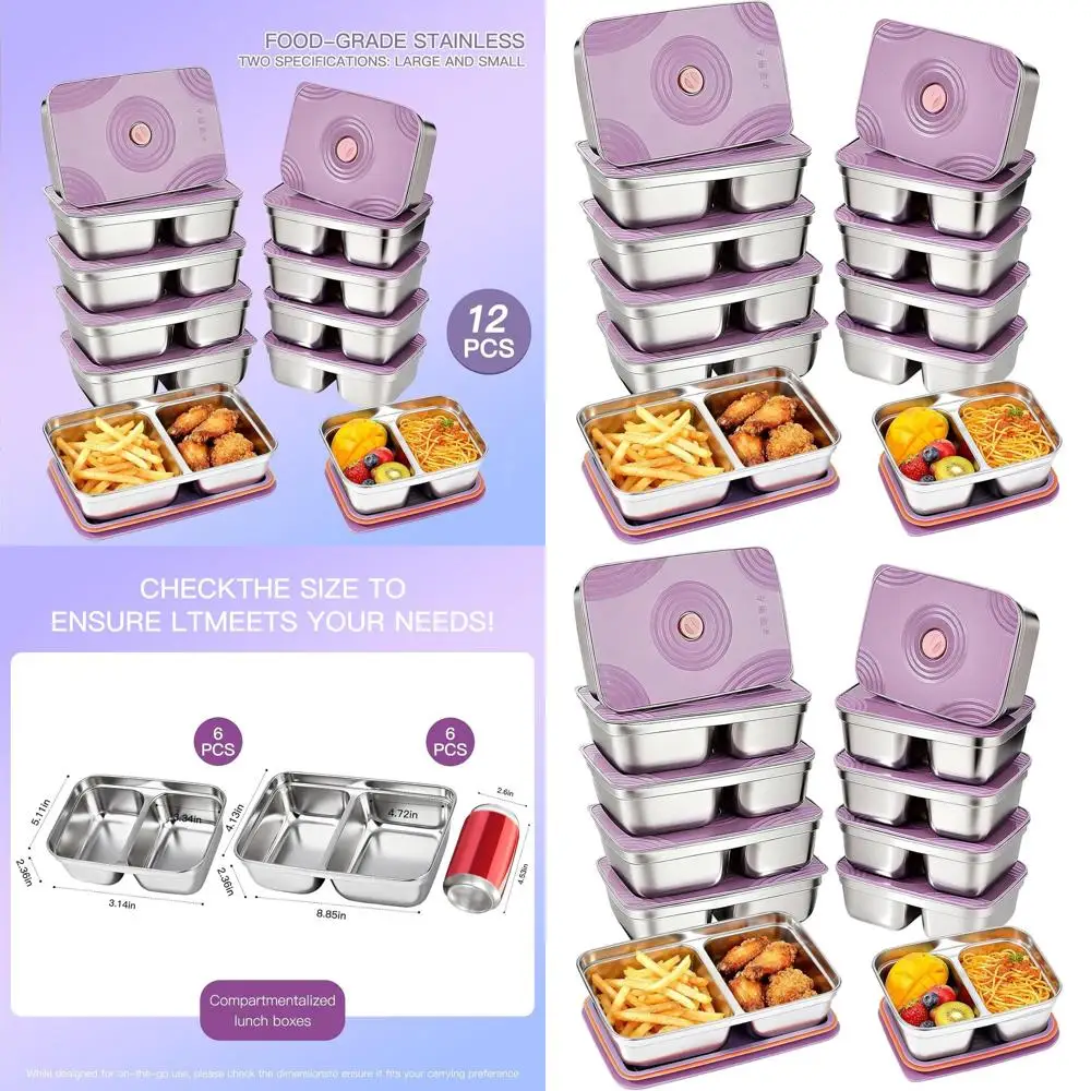 

Набор из 12 контейнеров для закусок из нержавеющей стали, многоразовые и портативные емкости для хранения продуктов с герметичными крышками для путешествий, кемпинга, школы и т.д.