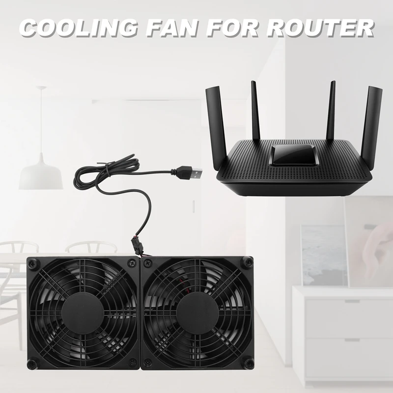 120Mm 5V USB Powered PC Router Dual Fans High Airflow Cooling Fan For Router Modem Receiver