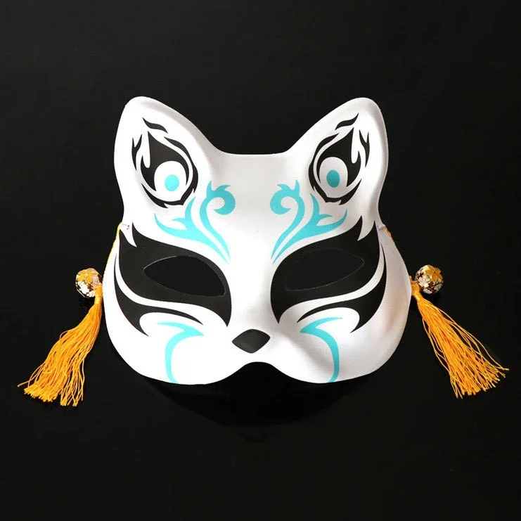 1PCS Fox Cat Spirit Green Totem Line Partys Waterproof Adorable Mask with Bell Half Face Anime Cosplay Costume Props Toy Gifts