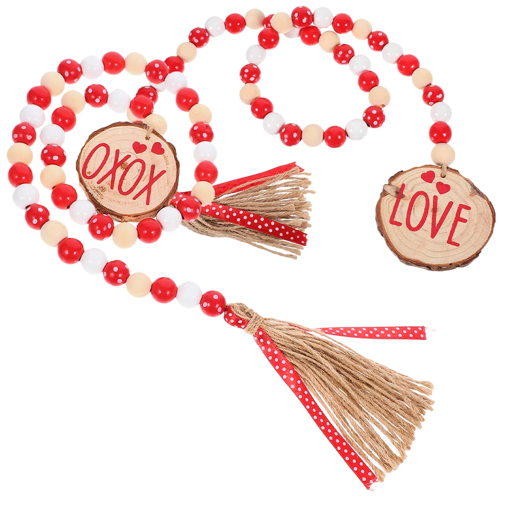 

2Pcs Valentine's Day Wooden Bead Garland Romantic Home Decor Hanging Beaded String Valentines Ornaments Beaded Garland Decor