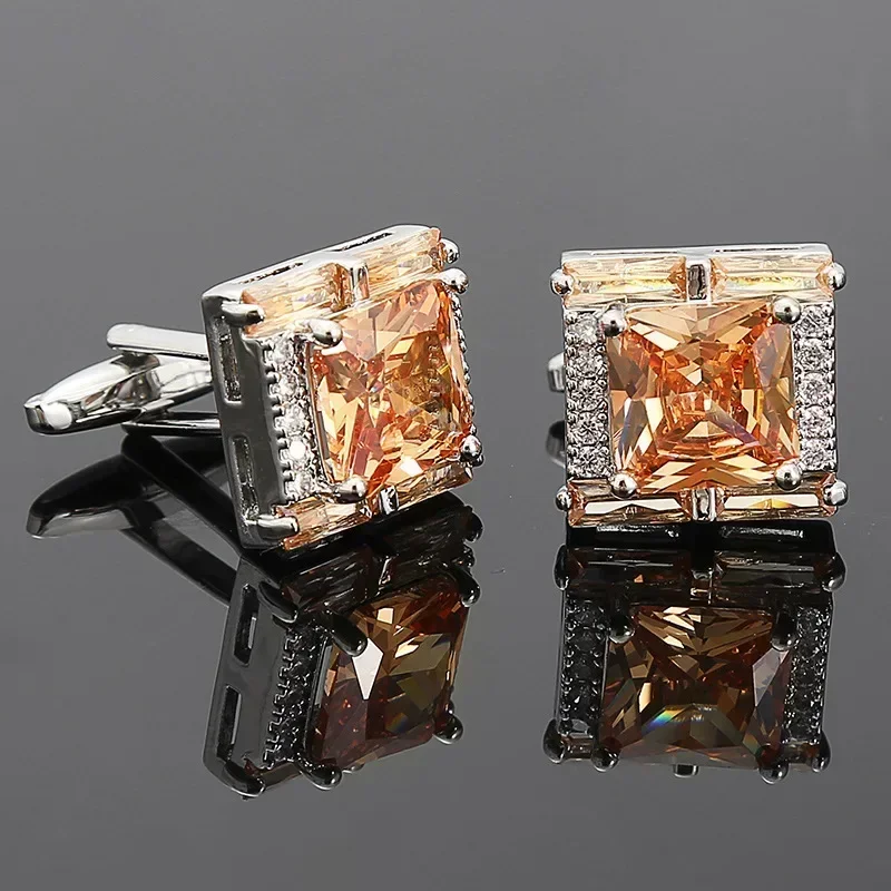 Men\'s Cufflinks Luxury Tough Square Rhinestones Zircon Crystal Cuff Link High-end French Suit Shirts Buttons Wedding Accessories