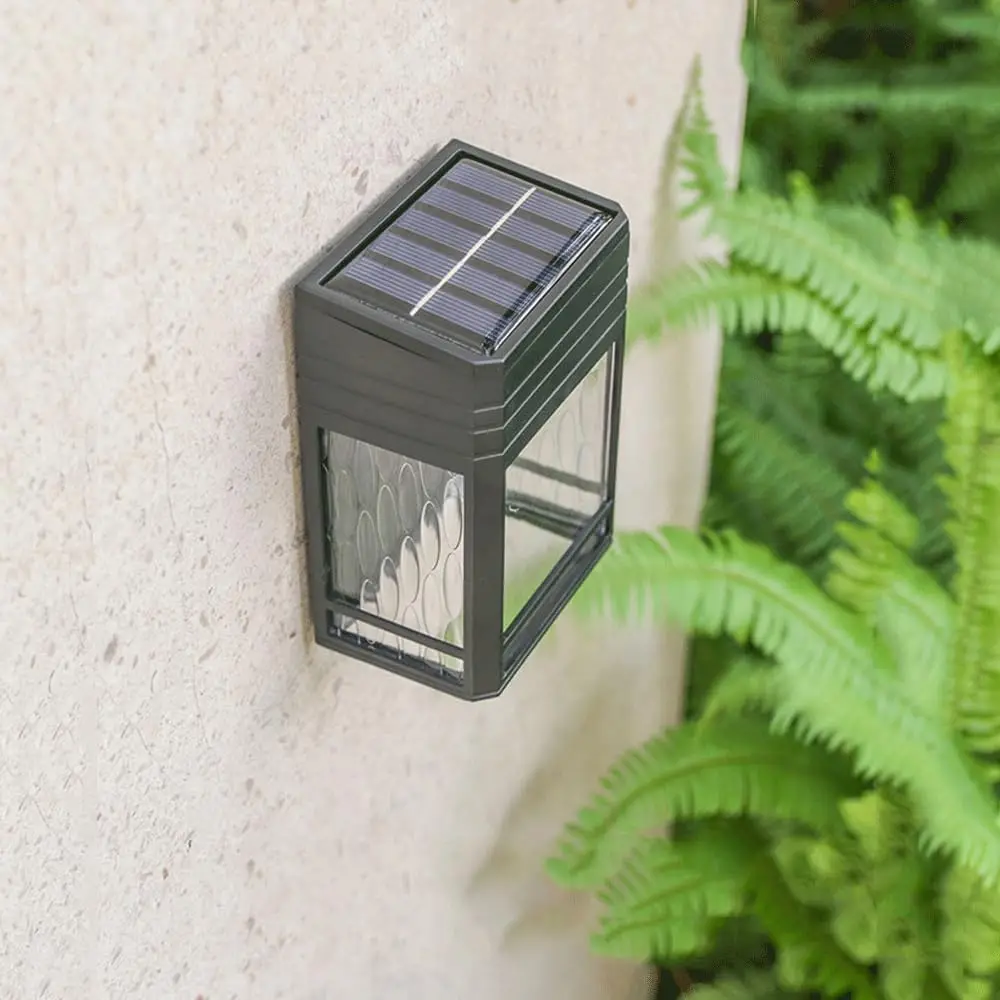 2PC Solar Wall Lights Outdoor IP65 Waterproof Garden Light for Porch Fence Shed Patio Crackle Lampshade with Warm Tungsten Bulb