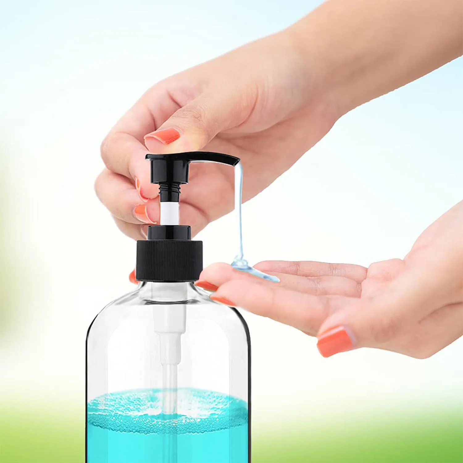 Empty Plastic Pump Bottles Dispenser 16oz/500ml Portable Clear Cylinder Shampoo Lotion Hand Pump Bottle Refillable Containers