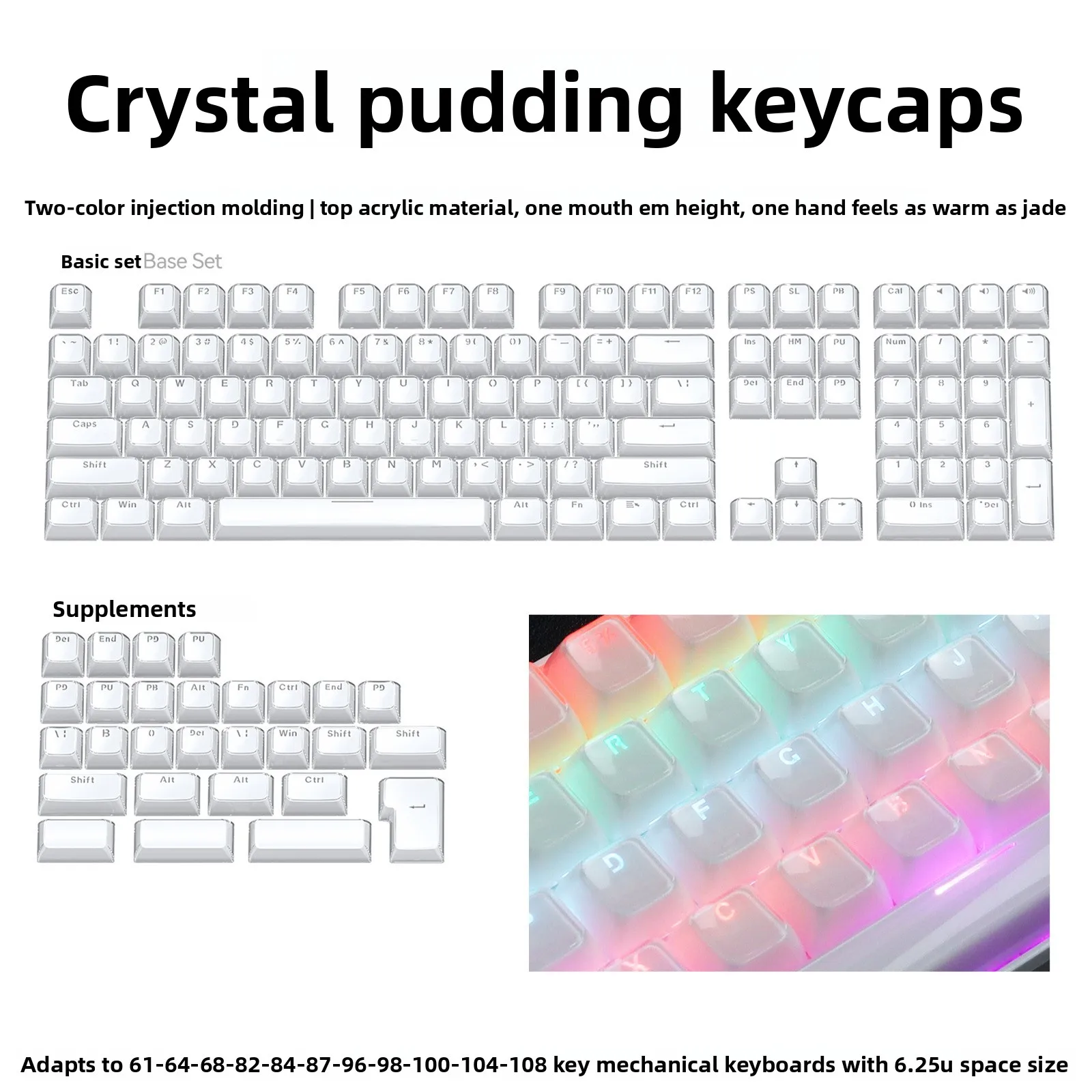 

EN Layout Keycaps Crystal Jelly Style OEM Height Translucent Character Key Caps 136-key Mechanical Keyboard Key Cap ISO