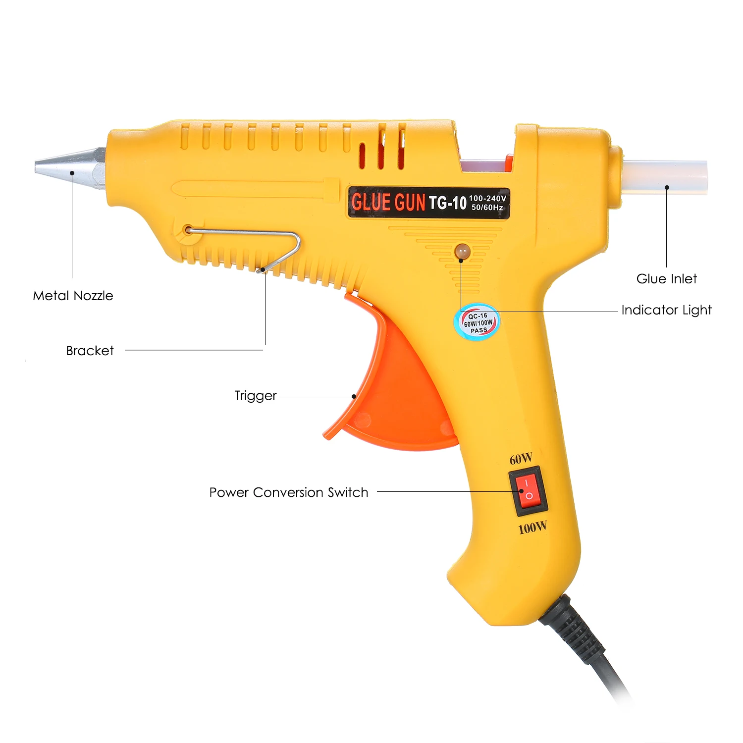 Hot Melt Glue Gun 60W/100W Power Adjustable Hot Melt Glue Machine Multifunctional Industrial Household DIY Glue Gun Yellow GT-10