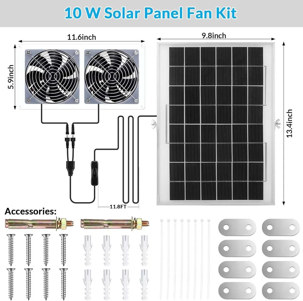 10W Solar Powered Ventilator with Auto Temperature Control Bracket Mount Waterproof Exhaust Fan for Greenhouse Shed
