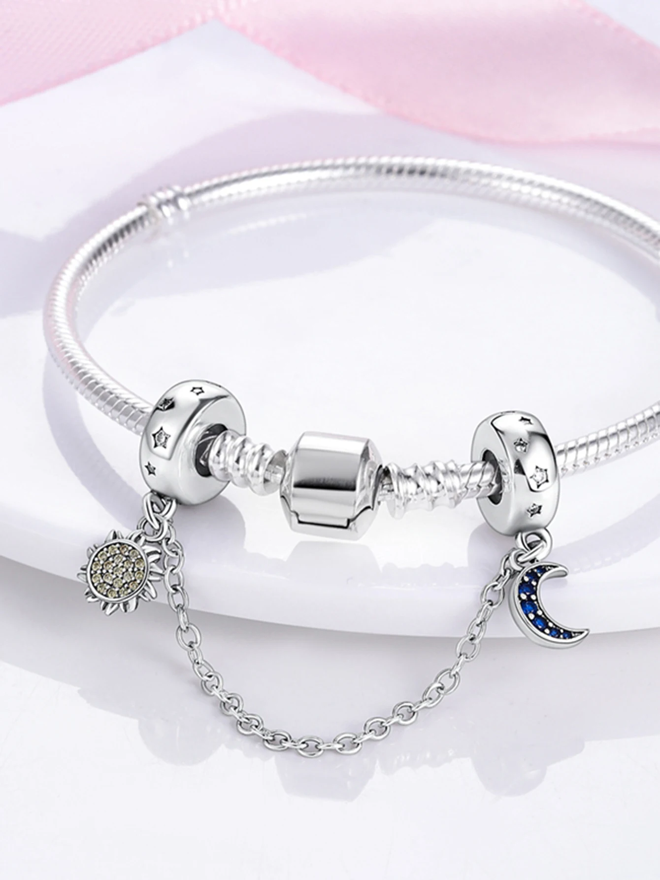 925 مشبك فضي فاصل تشيكوسلوفاكيا تمهيد كليب الخرز سحر سيليكون فاصل سدادة سحر صالح الأصلي سوار مشبك مجوهرات #6