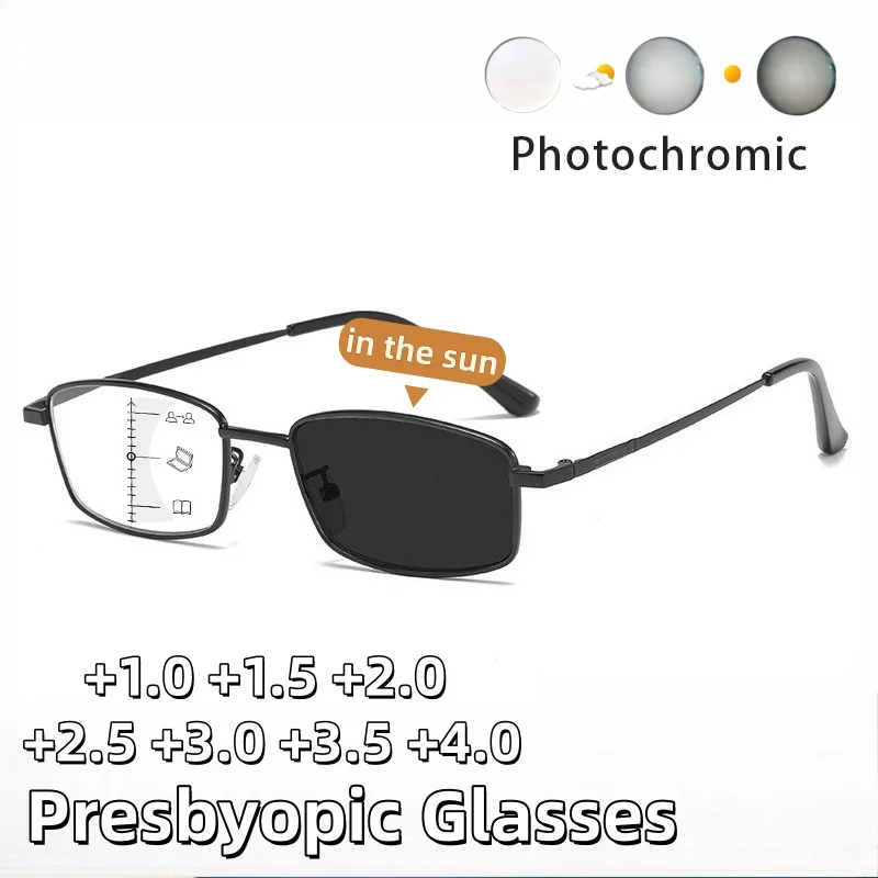 

Business-Style Multifocal Photochromic Anti-Blue Light Presbyopia Eyewear Unisex Minimalist High-Definition Reading Glasses