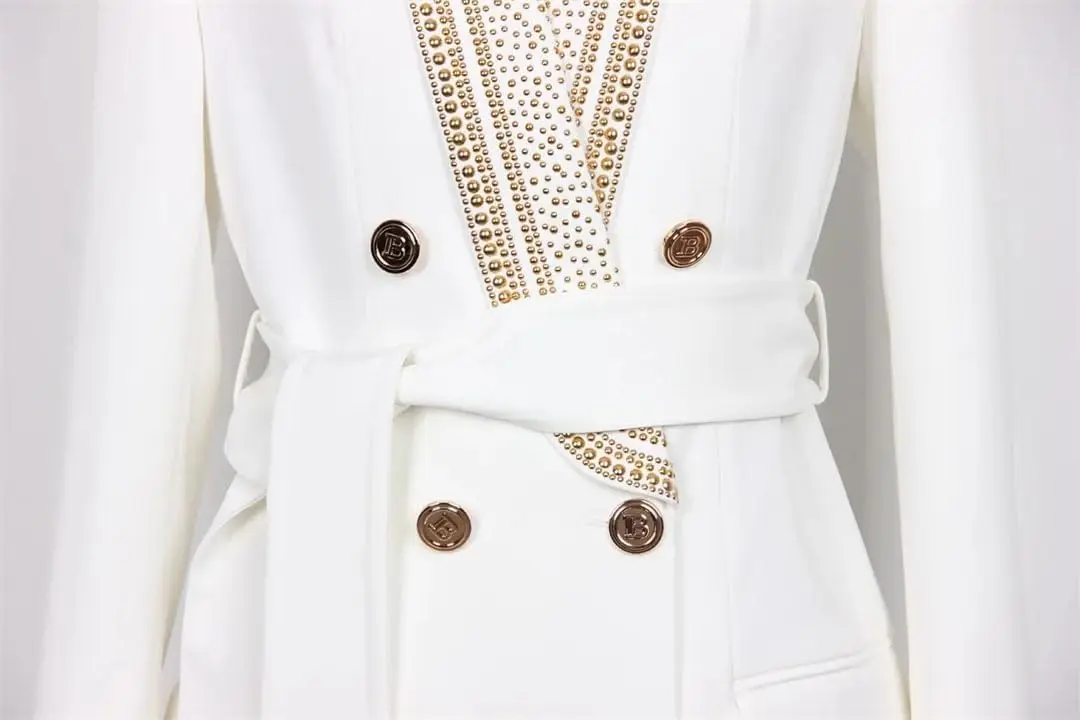 Vintage Gold Sequined Beads Shawl Collar Lace-up White For Women Retro PLUS SIZE