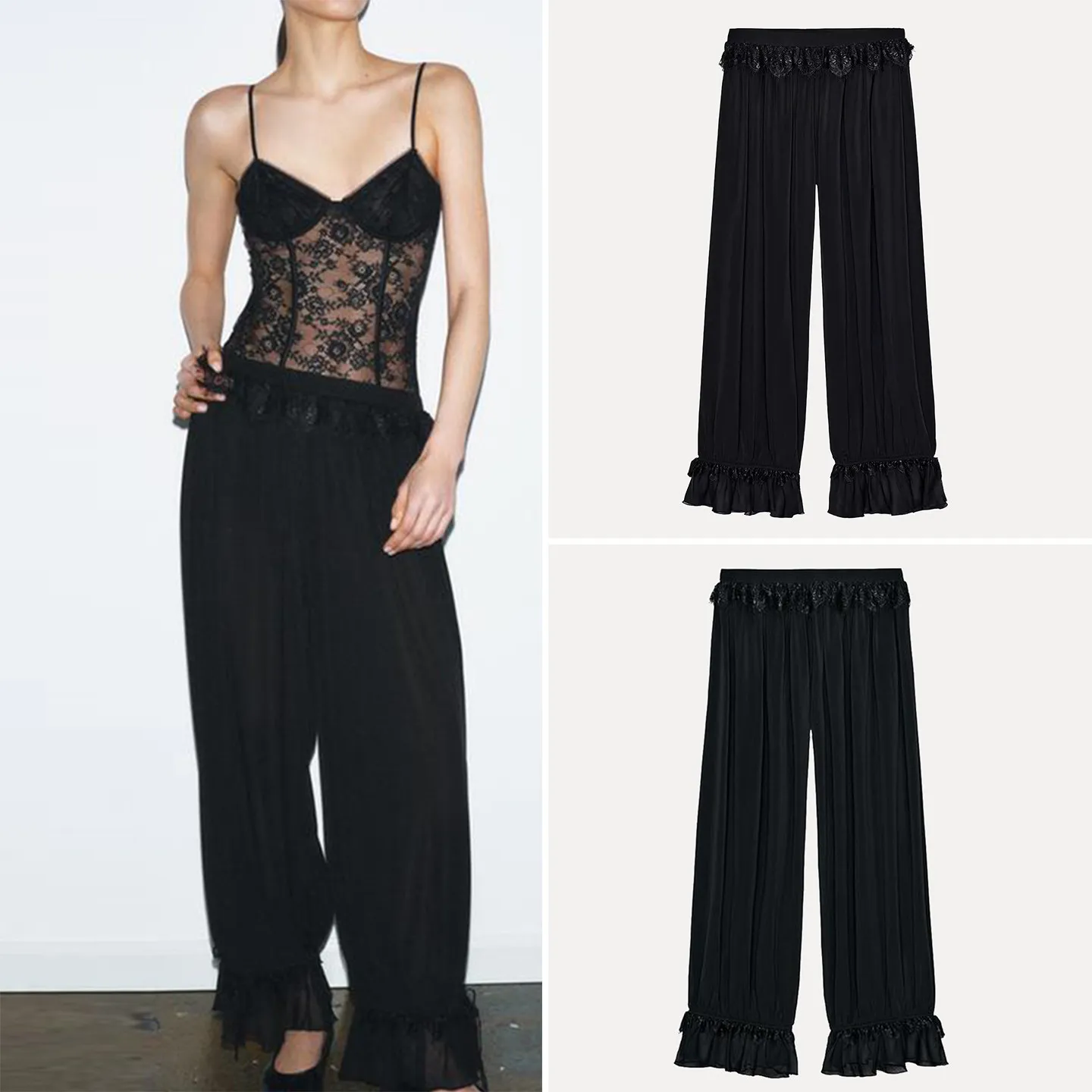 

Women's Casual Straight Leg Pants Lace Lantern Pants Versatile Simple Style Spring 2026 New Arrival ZADATA Brand