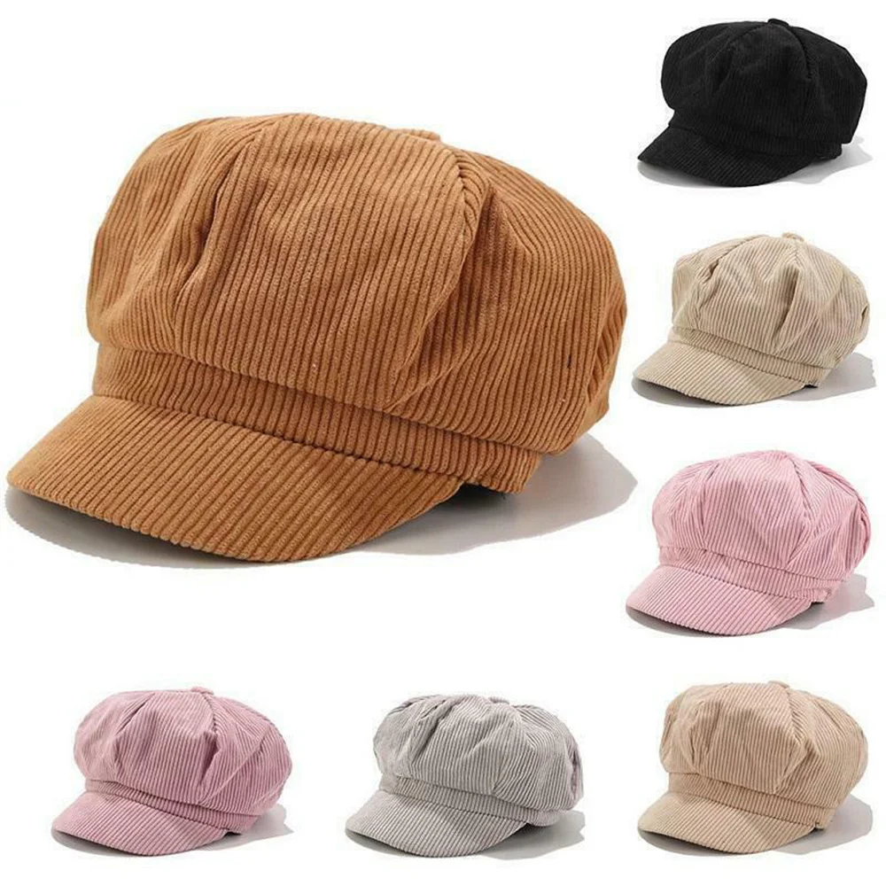 New Autumn And Winter Adjustable Soft Warm Peaked Cap Corduroy Womens Girls Baker Boy Newsboy Hat Women Warm Leisure Caps New