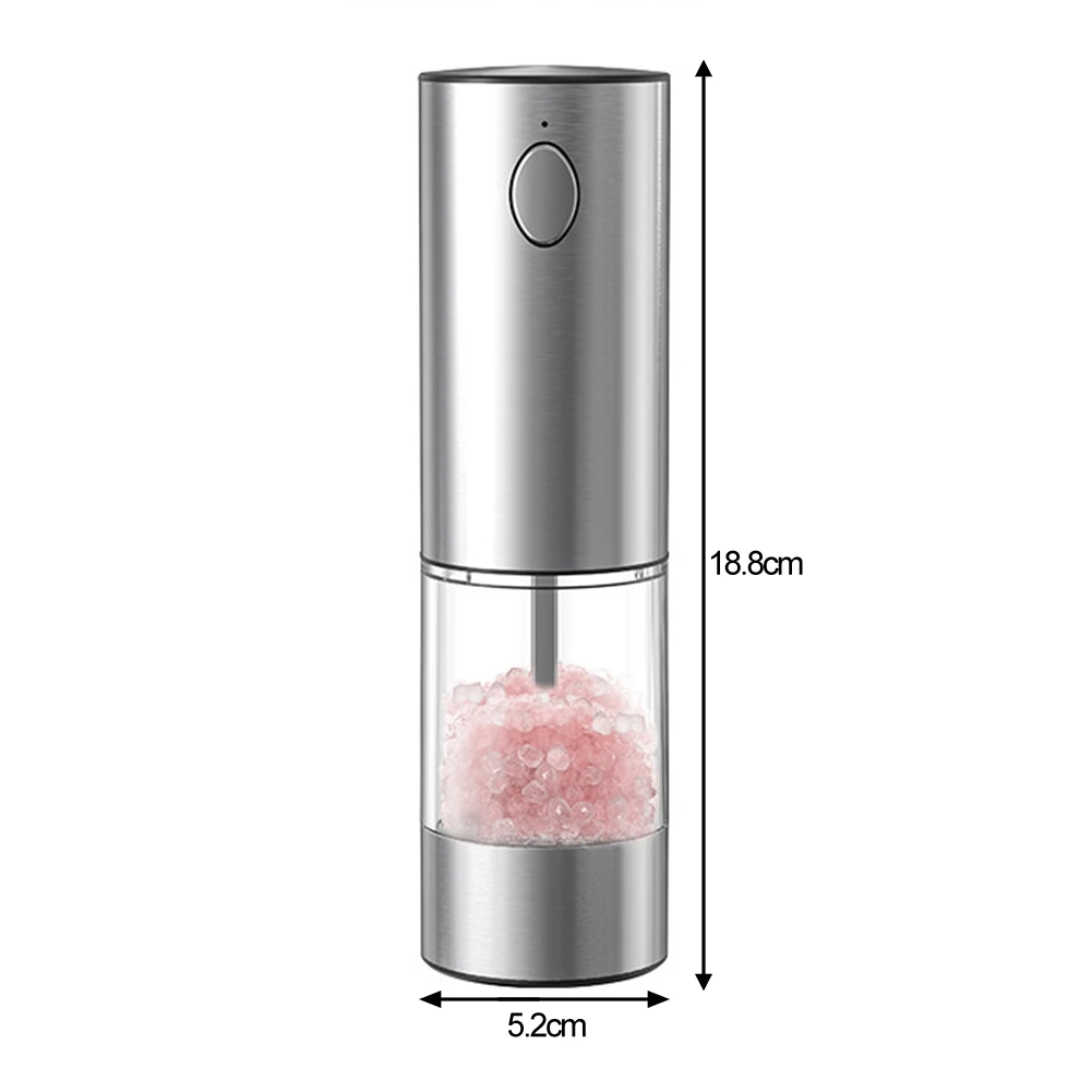 Automatic Electric Pepper And Salt Grinder Easy To Operate With LED Light 70ml Transparent Spice Container Adjustable Spice Mill