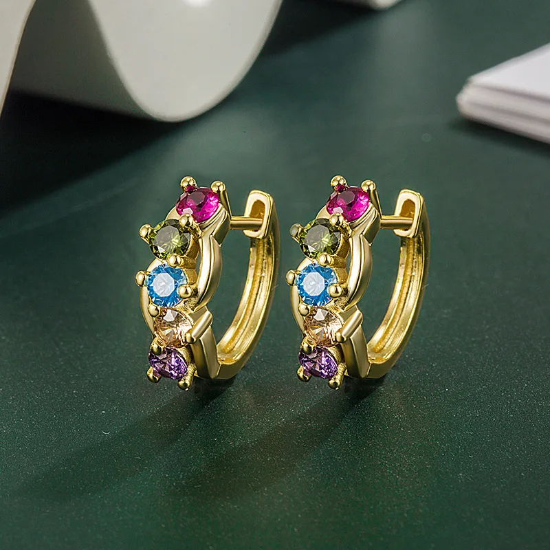 New 925 Sterling Silver Earrings Inlaid Colorful Zircon 18K Gold Earrings For Girl Glamour Jewelry Gifts QY020