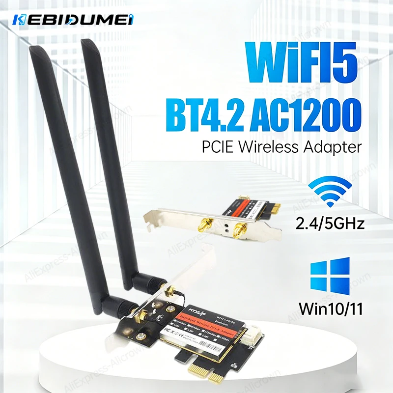 KEBIDUMEI AC1200 PCIe WiFi Card Bluetooth 4.2 Network Adapter with 8DB antenna 2.4G/5GHz 1200/300Mbps Wireless Card for Win11/10