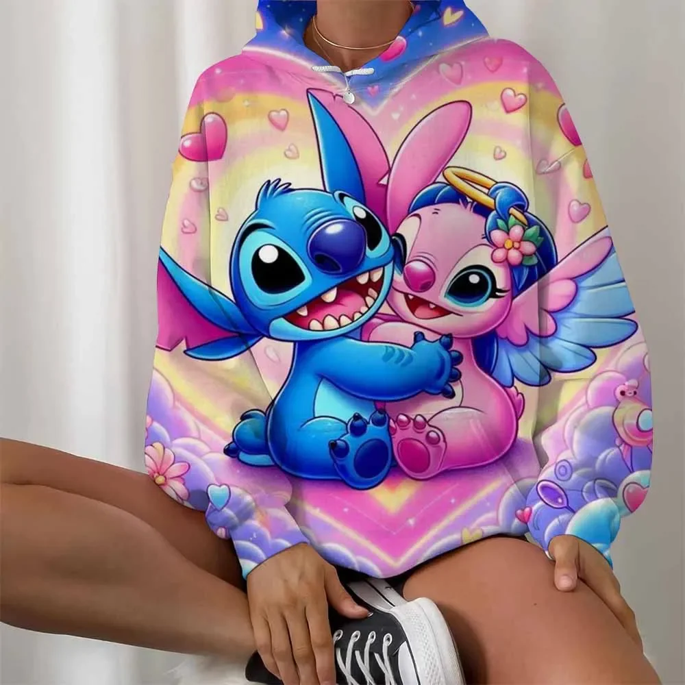 بسيطة ديزني غرزة طباعة نمط المرأة هوديس أزياء عارضة الشارع نمط شخصية الأزياء هوديي البلوز العصرية