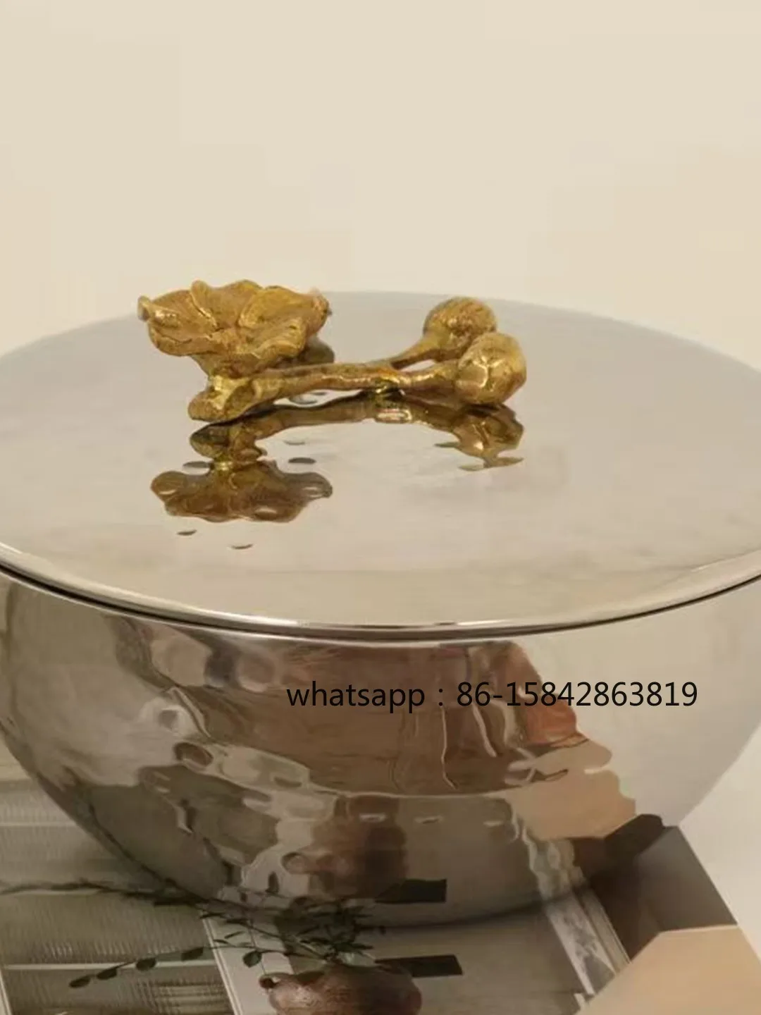 Modern Light Luxury Metallic Silver Double-layer Brass with Stainless Steel Fruit Tray, Tray, Home Soft Furnishing Ornament