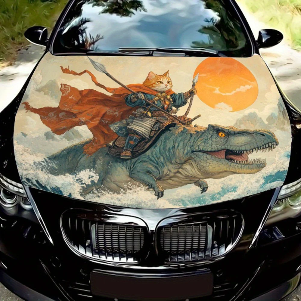 Cat knight and dinosaur fantasy adventure graphics car vinyl wraps, car hood graphics stickers, vinyl material to inject vitalit