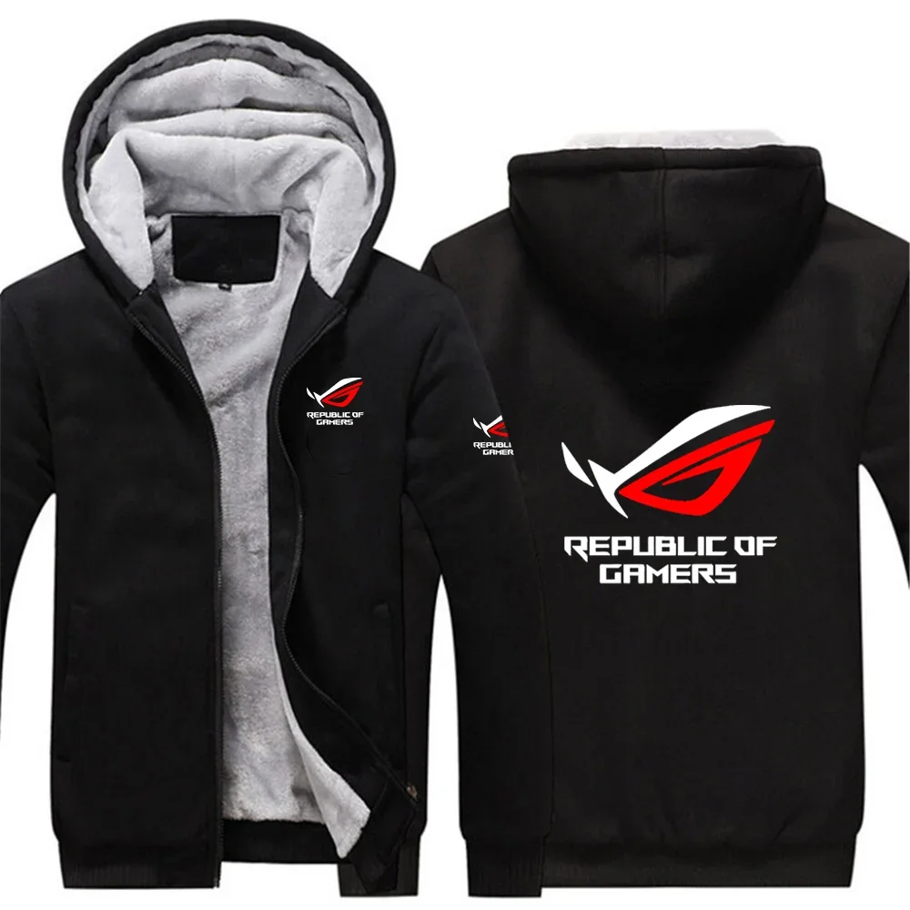 

2024 Autumn Winter Men's ROG Republic Of Gamers Logo Print Casual Streetwear Splicing Long Sleeve Comfortable Thickened Hoodies