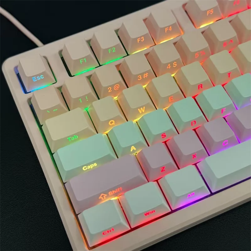 Mechanical Keyboard Macaron Gradient PBT Keycap 130 Key Side Print Two-Color Injection Light Through Custom Gamer Cherry Keycap