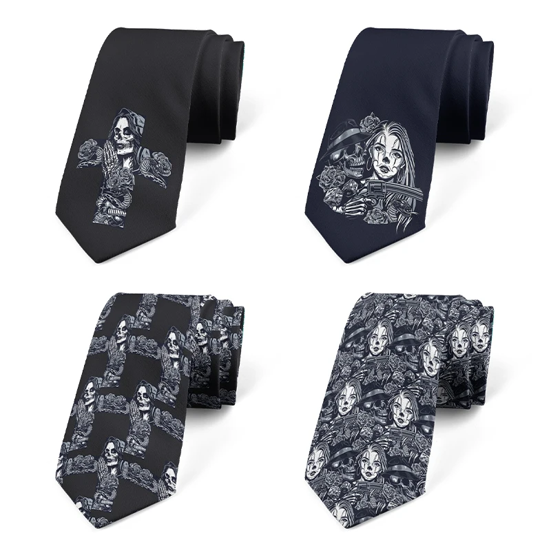 New Weird Skeleton Men Tie Cool Girl Pattern 3D Proofing Fashion Trend Business Tie Bar Club Halloween Party Fun Tie