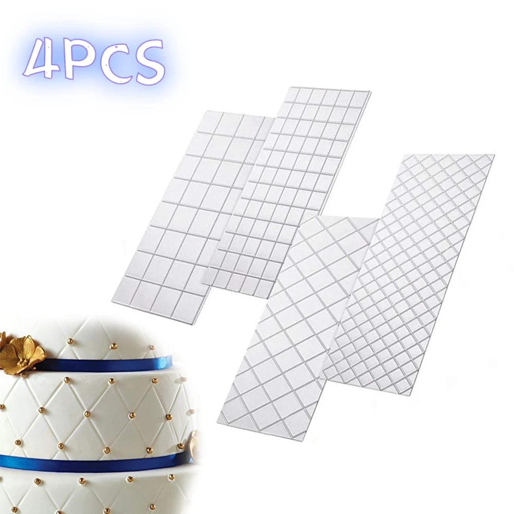 4PCS Fondant Impression Mat Cake Border Decoration Tools With Grid Texture Baking Decorating Accessories Plastic Texture Cutter