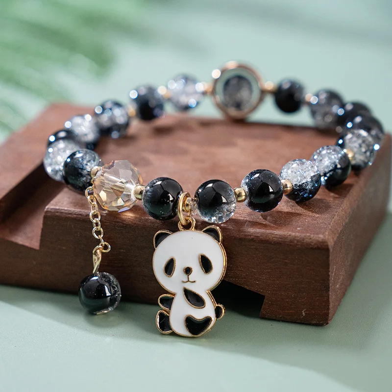 China-Chic Cute Panda Bracelet Black and White Firecracker Glass Crystal Beads Handmade Hand String Women Summer Fashion Jewelry