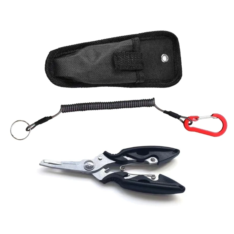 G92F Fish Fishing Pliers with Storage Bag Lanyard Mutifunctional Line Cutter Hook Remover Split Rings Pliers