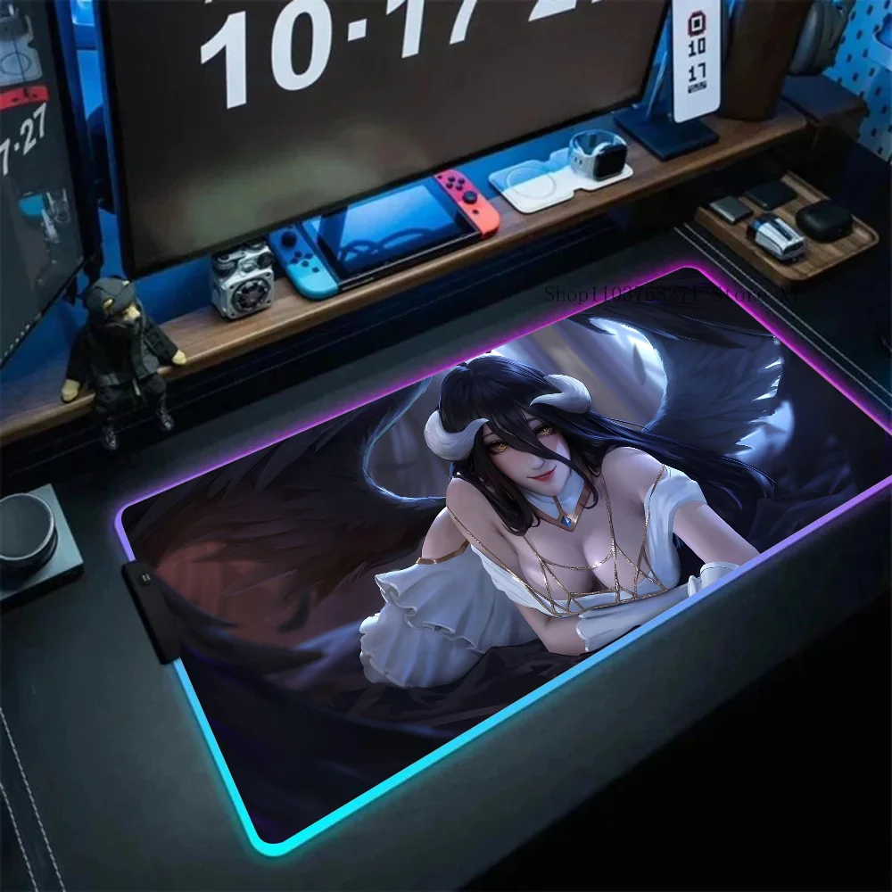 Albedo Anime Sexy Girls Mousepad XXL RGB Gaming Mouse Pads HD Black Gamer Accessories Large LED