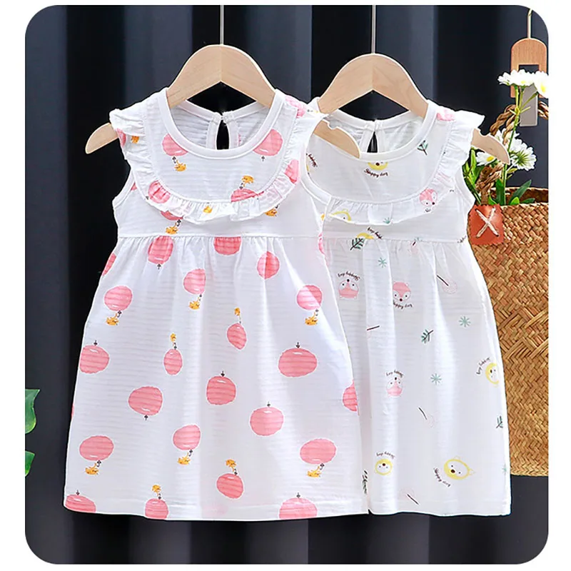 0-4T Sweet Cartoon A-line Toddler Baby Girl Dress Kids Floral Bow Dress Children Sleeveless Summer Clothes Party Dress