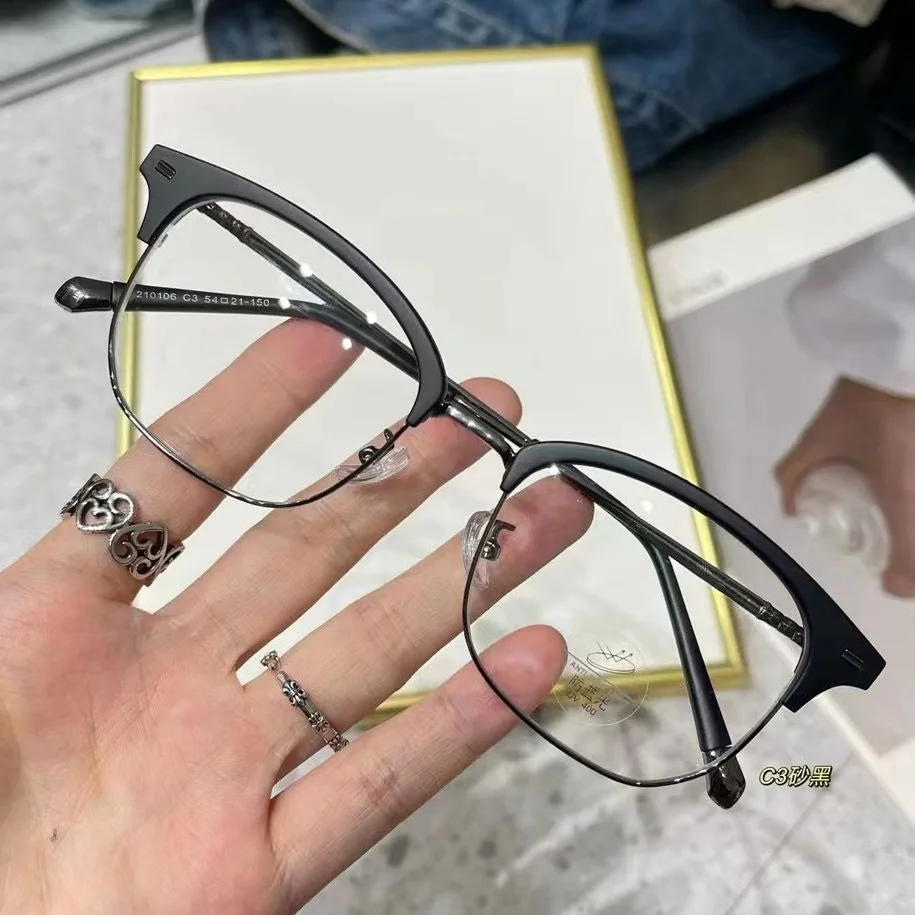 

​​Eyebrow Style Semi Rim Metal Frame Glasses Mens Natural Look Large Frame Master Design Versatile Hot Seller​