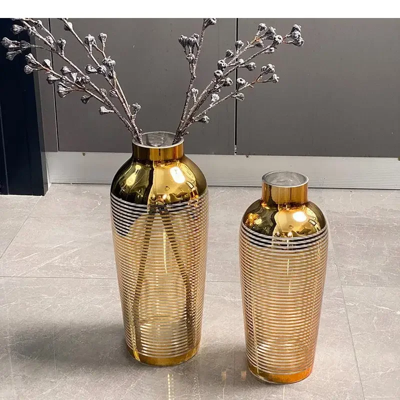 

Minimalist Transparent Golden/silver Glass Vase Hydroponic Flower Pots Decorative Desk Decoration Modern Decor Cylinder Vases