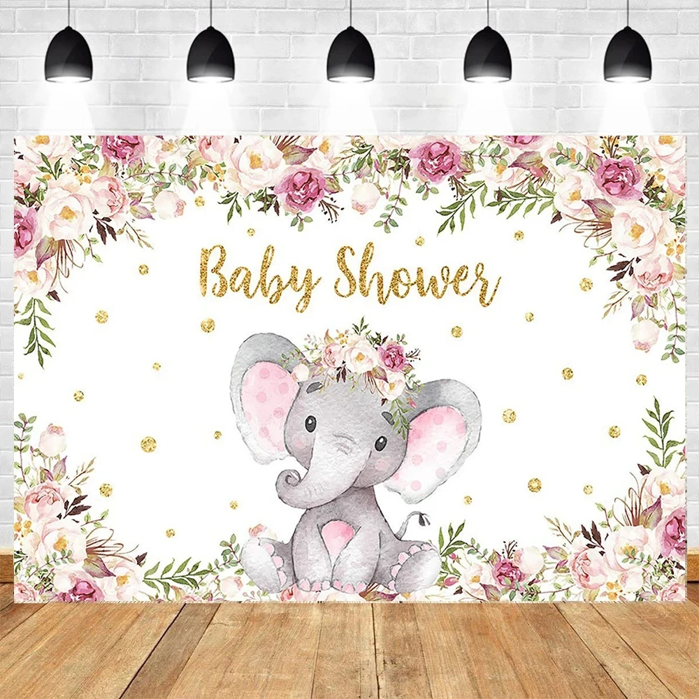 Elephant flower Backdrop Newborn Boy Girl 1st Birthday Party Photography Backdrop Baby Shower Party Decorations Photo Background