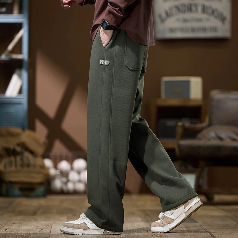 2024 Autumn New Youth Trendy Men's Loose Straight Drawstring Casual Pants Fashionable High Drop Wide Leg Pants Floor Pants